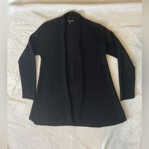 Eileen Fisher black open-front cardigan - sheer, open-weave 100% wool knit